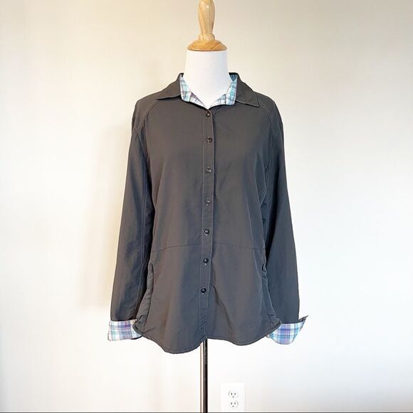 Gray Women's Kuhl Hiking Shirt with rolled sleeves - Picture 1 of 8